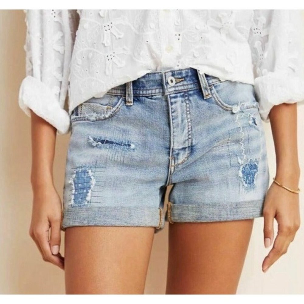 Pilcro Light Wash Distressed Denim Jean Shorts